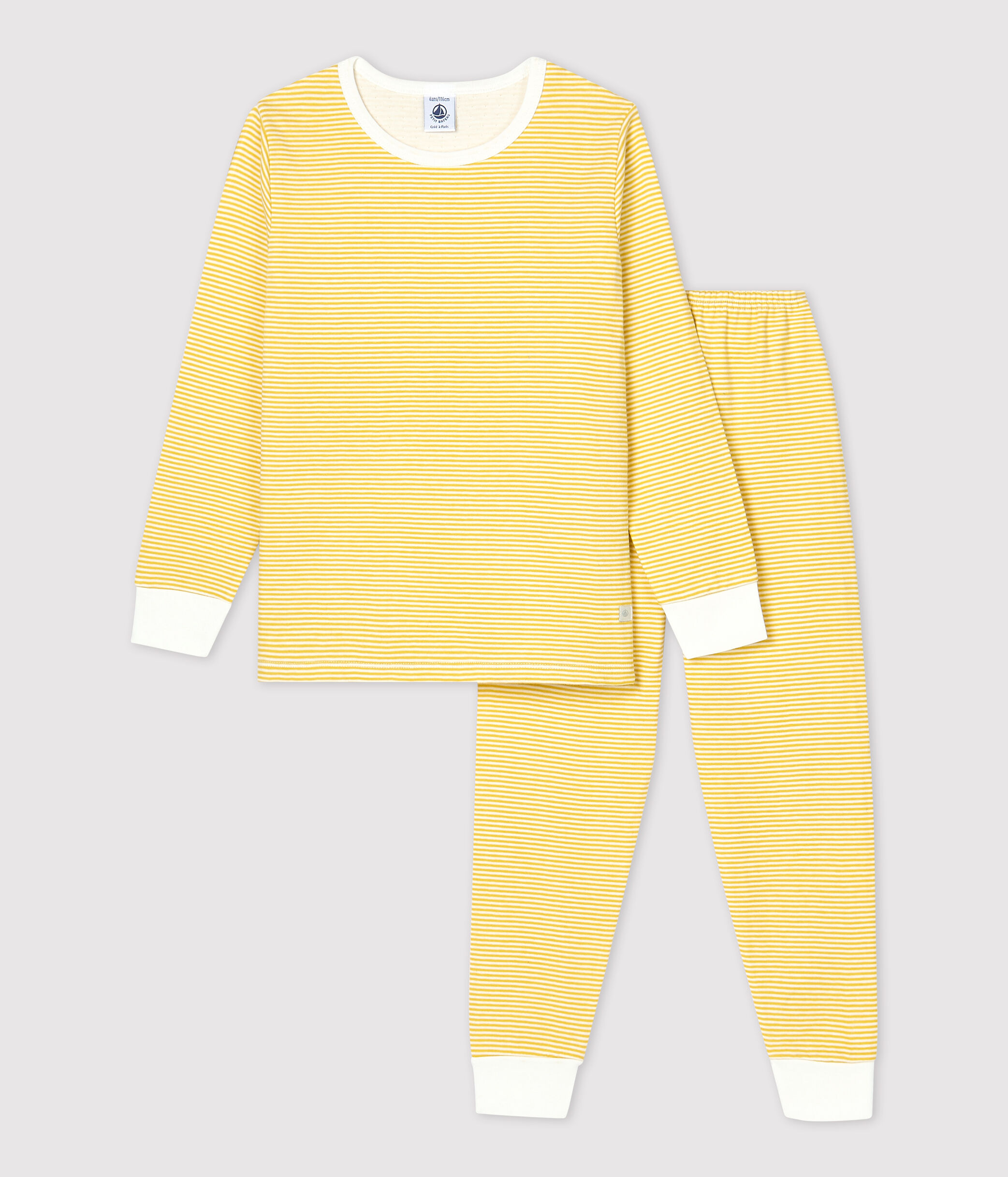 Pyjama milleraies jaune en tubique enfant OCRE MARSHMALLOW Petit Bateau